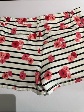 Elle Black-White Striped Shorts with Pink Floral Print